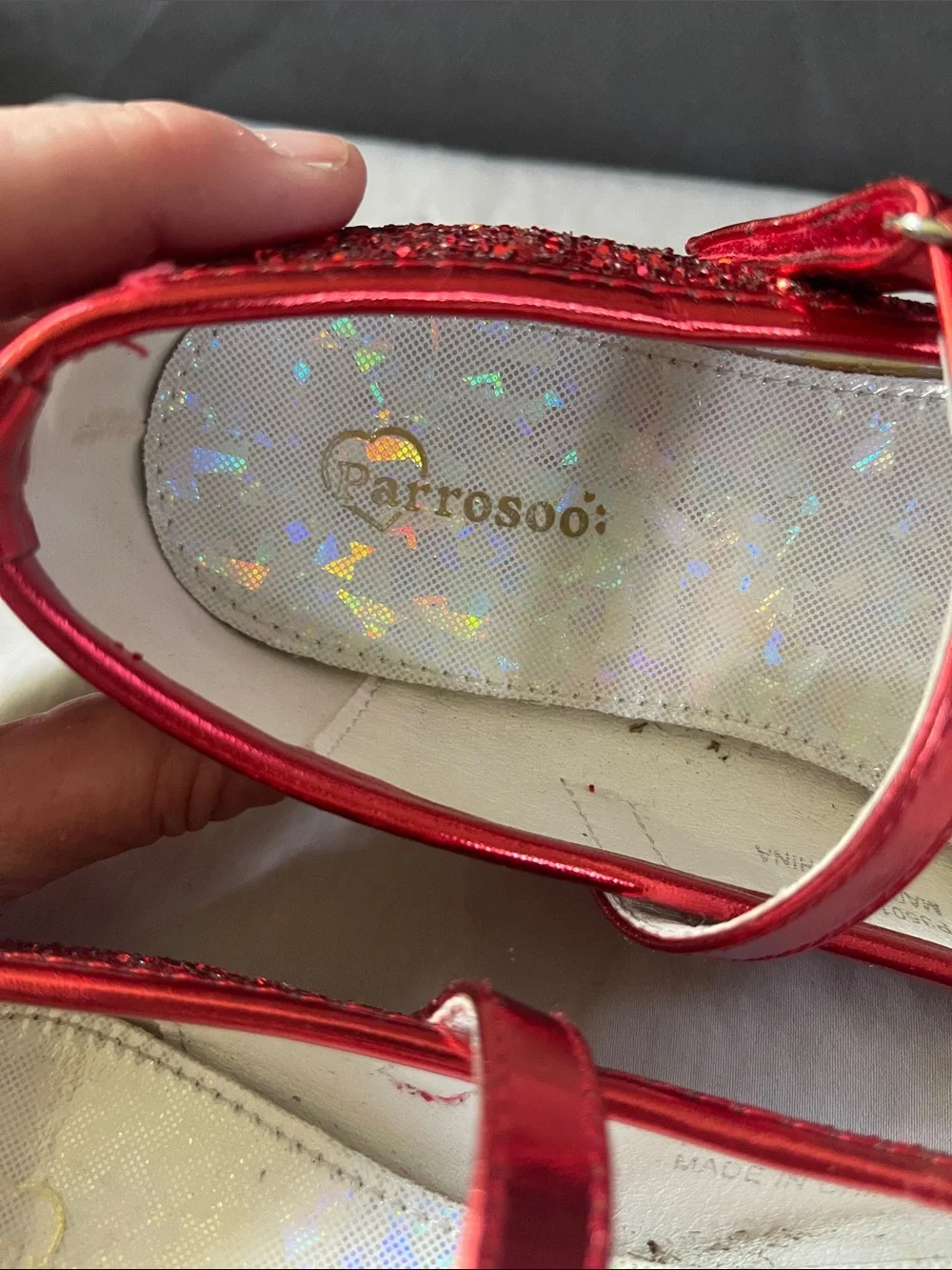 Parrosso Girls Red Glitter Mary Jane Dress Shoes with Bow size 1